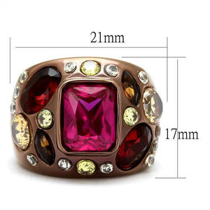 TK1790LC - IP Coffee light Stainless Steel Ring with AAA Grade CZ  in Ruby