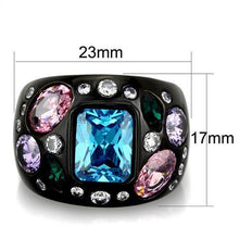 Load image into Gallery viewer, TK1790 - IP Black(Ion Plating) Stainless Steel Ring with AAA Grade CZ  in Sea Blue