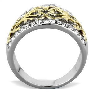 TK1792 - Two-Tone IP Gold (Ion Plating) Stainless Steel Ring with Top Grade Crystal  in Clear