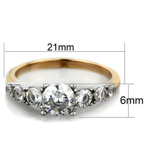 TK1794 - Two-Tone IP Rose Gold Stainless Steel Ring with AAA Grade CZ  in Clear