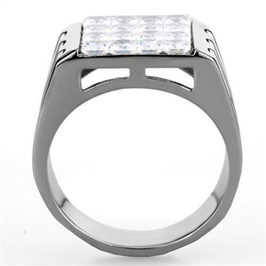 TK1803 - High polished (no plating) Stainless Steel Ring with AAA Grade CZ  in Clear