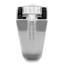 Load image into Gallery viewer, TK1809 - High polished (no plating) Stainless Steel Ring with Top Grade Crystal  in Jet