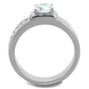 TK1816 - High polished (no plating) Stainless Steel Ring with AAA Grade CZ  in Clear