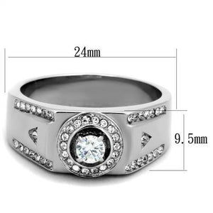 TK1819 - High polished (no plating) Stainless Steel Ring with AAA Grade CZ  in Clear