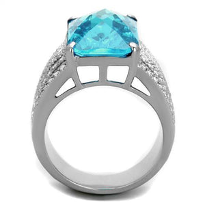 TK1826 - High polished (no plating) Stainless Steel Ring with Synthetic Synthetic Glass in Sea Blue