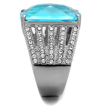 Load image into Gallery viewer, TK1826 - High polished (no plating) Stainless Steel Ring with Synthetic Synthetic Glass in Sea Blue