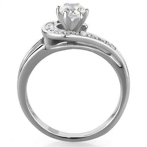 TK1857 - High polished (no plating) Stainless Steel Ring with AAA Grade CZ  in Clear