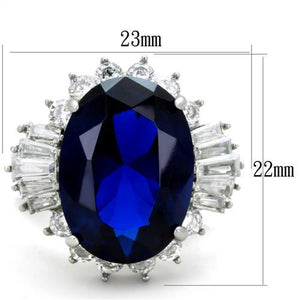 TK1872 - High polished (no plating) Stainless Steel Ring with Synthetic Spinel in London Blue