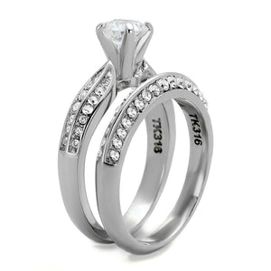 TK1920 - High polished (no plating) Stainless Steel Ring with AAA Grade CZ  in Clear
