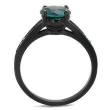 Load image into Gallery viewer, TK2014 - IP Black(Ion Plating) Stainless Steel Ring with Synthetic Synthetic Glass in Blue Zircon