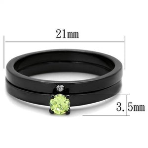 TK2015 - IP Black(Ion Plating) Stainless Steel Ring with AAA Grade CZ  in Apple Green color