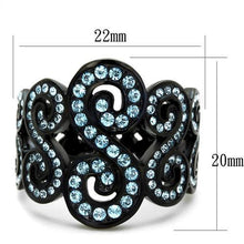 Load image into Gallery viewer, TK2018 - IP Black(Ion Plating) Stainless Steel Ring with Top Grade Crystal  in Sea Blue