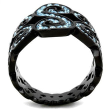 Load image into Gallery viewer, TK2018 - IP Black(Ion Plating) Stainless Steel Ring with Top Grade Crystal  in Sea Blue