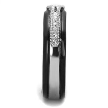 Load image into Gallery viewer, TK2019 - Two-Tone IP Black (Ion Plating) Stainless Steel Ring with AAA Grade CZ  in Clear