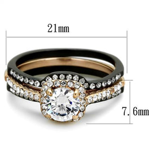 TK2020 - IP Rose Gold+ IP Black (Ion Plating) Stainless Steel Ring with AAA Grade CZ  in Clear