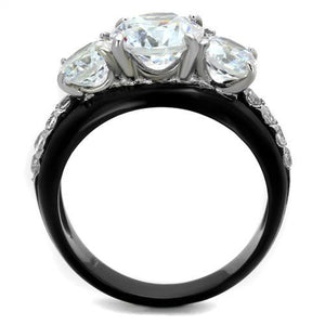 TK2021 - Two-Tone IP Black Stainless Steel Ring with AAA Grade CZ  in Clear
