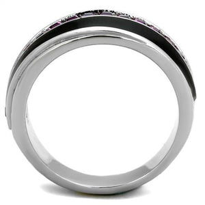 TK2023 - High polished (no plating) Stainless Steel Ring with Top Grade Crystal  in Amethyst
