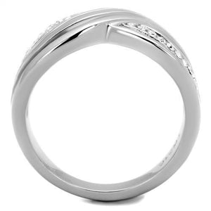 TK2025 - High polished (no plating) Stainless Steel Ring with Top Grade Crystal  in Clear