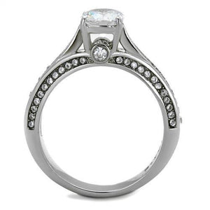 TK2026 - High polished (no plating) Stainless Steel Ring with AAA Grade CZ  in Clear