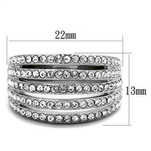 TK2029 - High polished (no plating) Stainless Steel Ring with Top Grade Crystal  in Clear