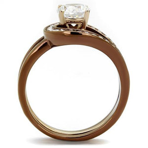 TK2032LC - IP Rose Gold & IP light Coffee Stainless Steel Ring with AAA Grade CZ  in Clear