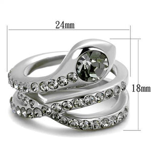 TK2038 - High polished (no plating) Stainless Steel Ring with Top Grade Crystal  in Black Diamond