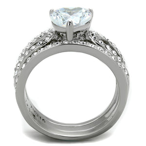 TK2041 - High polished (no plating) Stainless Steel Ring with AAA Grade CZ  in Clear