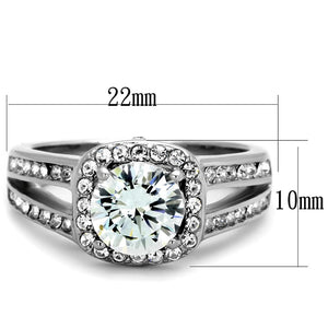 TK2043 - High polished (no plating) Stainless Steel Ring with AAA Grade CZ  in Clear