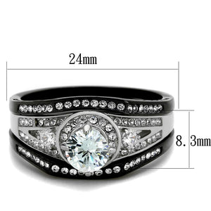 TK2044 - Two-Tone IP Black Stainless Steel Ring with AAA Grade CZ  in Clear