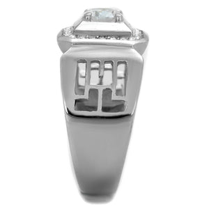 TK2046 - High polished (no plating) Stainless Steel Ring with AAA Grade CZ  in Clear