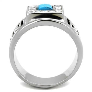 TK2053 - High polished (no plating) Stainless Steel Ring with Synthetic Turquoise in Sea Blue
