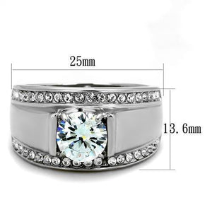 TK2054 - High polished (no plating) Stainless Steel Ring with AAA Grade CZ  in Clear