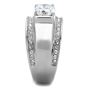 TK2054 - High polished (no plating) Stainless Steel Ring with AAA Grade CZ  in Clear