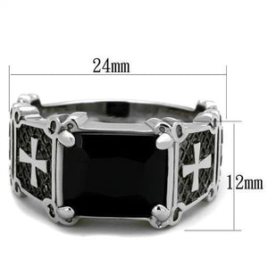 TK2055 - High polished (no plating) Stainless Steel Ring with Synthetic Synthetic Glass in Jet