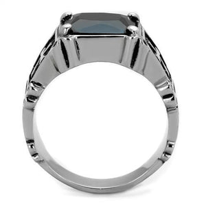 TK2055 - High polished (no plating) Stainless Steel Ring with Synthetic Synthetic Glass in Jet