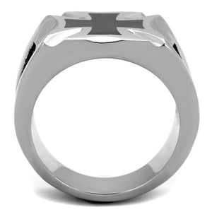 TK2064 - High polished (no plating) Stainless Steel Ring with Epoxy  in Jet