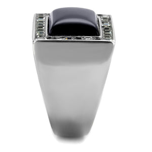 TK2065 - High polished (no plating) Stainless Steel Ring with Synthetic Cat Eye in Smoked Quartz
