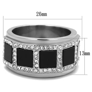 TK2067 - High polished (no plating) Stainless Steel Ring with Synthetic Onyx in Jet