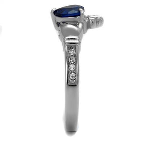 TK2093 - High polished (no plating) Stainless Steel Ring with Synthetic Spinel in London Blue