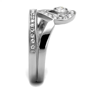 TK2095 - High polished (no plating) Stainless Steel Ring with Top Grade Crystal  in Clear