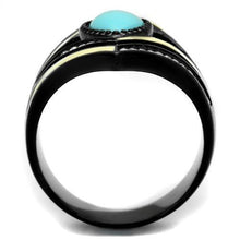 Load image into Gallery viewer, TK2099 - IP Black(Ion Plating) Stainless Steel Ring with Synthetic Turquoise in Sea Blue