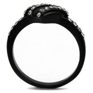 TK2100 - IP Black(Ion Plating) Stainless Steel Ring with Top Grade Crystal  in Black Diamond