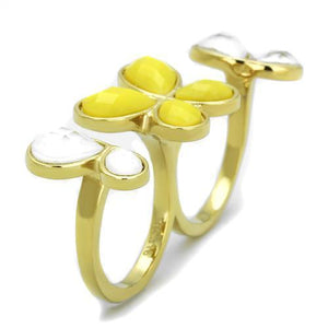 TK2101 - IP Gold(Ion Plating) Stainless Steel Ring with Synthetic Synthetic Stone in Citrine Yellow