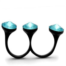 Load image into Gallery viewer, TK2103 - IP Black(Ion Plating) Stainless Steel Ring with Top Grade Crystal  in Sea Blue