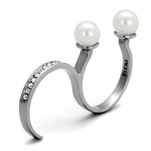 TK2110 - High polished (no plating) Stainless Steel Ring with Synthetic Pearl in White