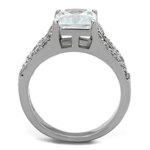 TK2112 - High polished (no plating) Stainless Steel Ring with AAA Grade CZ  in Clear