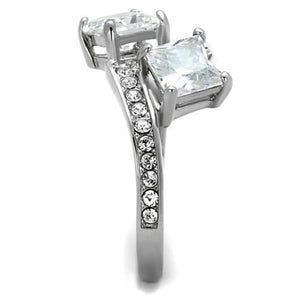 TK2113 - High polished (no plating) Stainless Steel Ring with AAA Grade CZ  in Clear