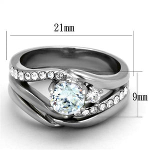 TK2118 - High polished (no plating) Stainless Steel Ring with AAA Grade CZ  in Clear