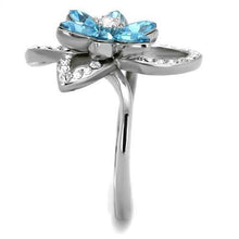 Load image into Gallery viewer, TK2123 - High polished (no plating) Stainless Steel Ring with Top Grade Crystal  in Sea Blue