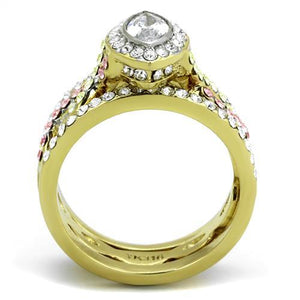 TK2129 - Two-Tone IP Gold (Ion Plating) Stainless Steel Ring with AAA Grade CZ  in Clear
